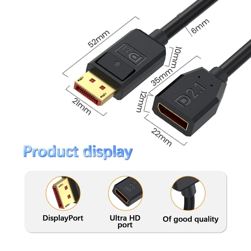 Duttek 40Gbps Short DisplayPort Extension Cable 2.1 6 Inch/15cm [16K@30Hz, 8K@120Hz, 4K@240Hz], Short DP to DP Extension Cable for Gaming Monitor, PC, Laptop - Image 2